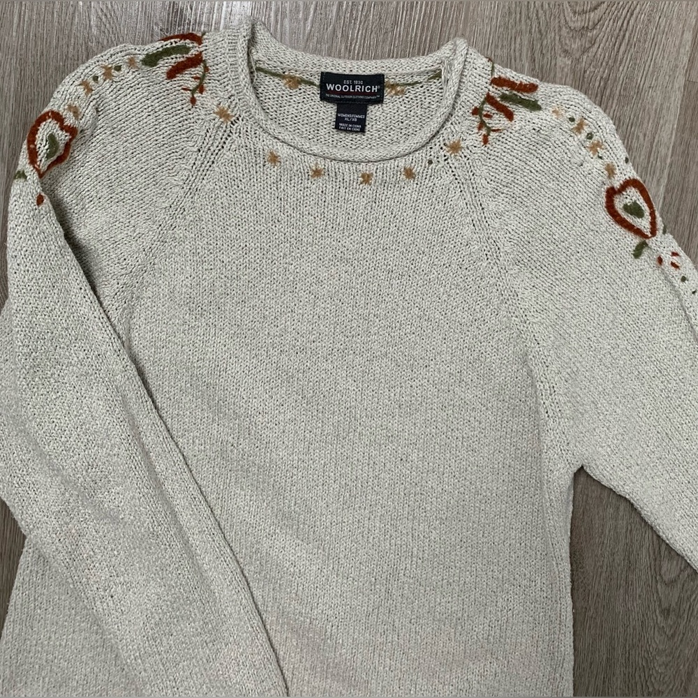 Woolrich Beige Sweater with Floral Embroidery
